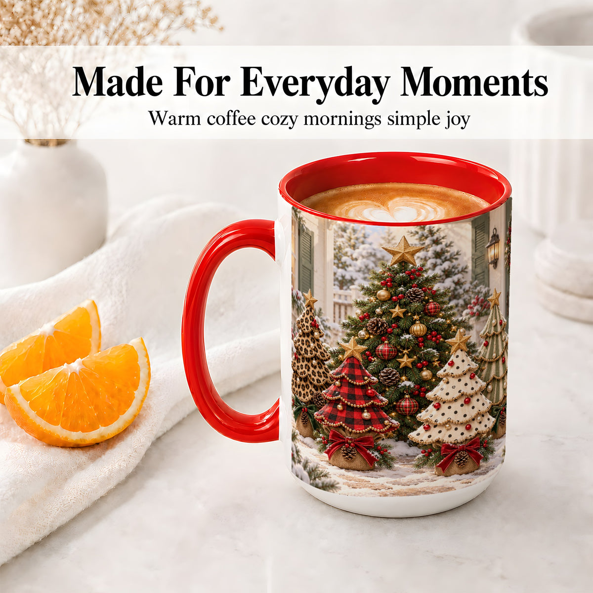 #pl[15oz|Red] Leopard Print Christmas Trees Accent Mug, Ceramic Coffee Cup