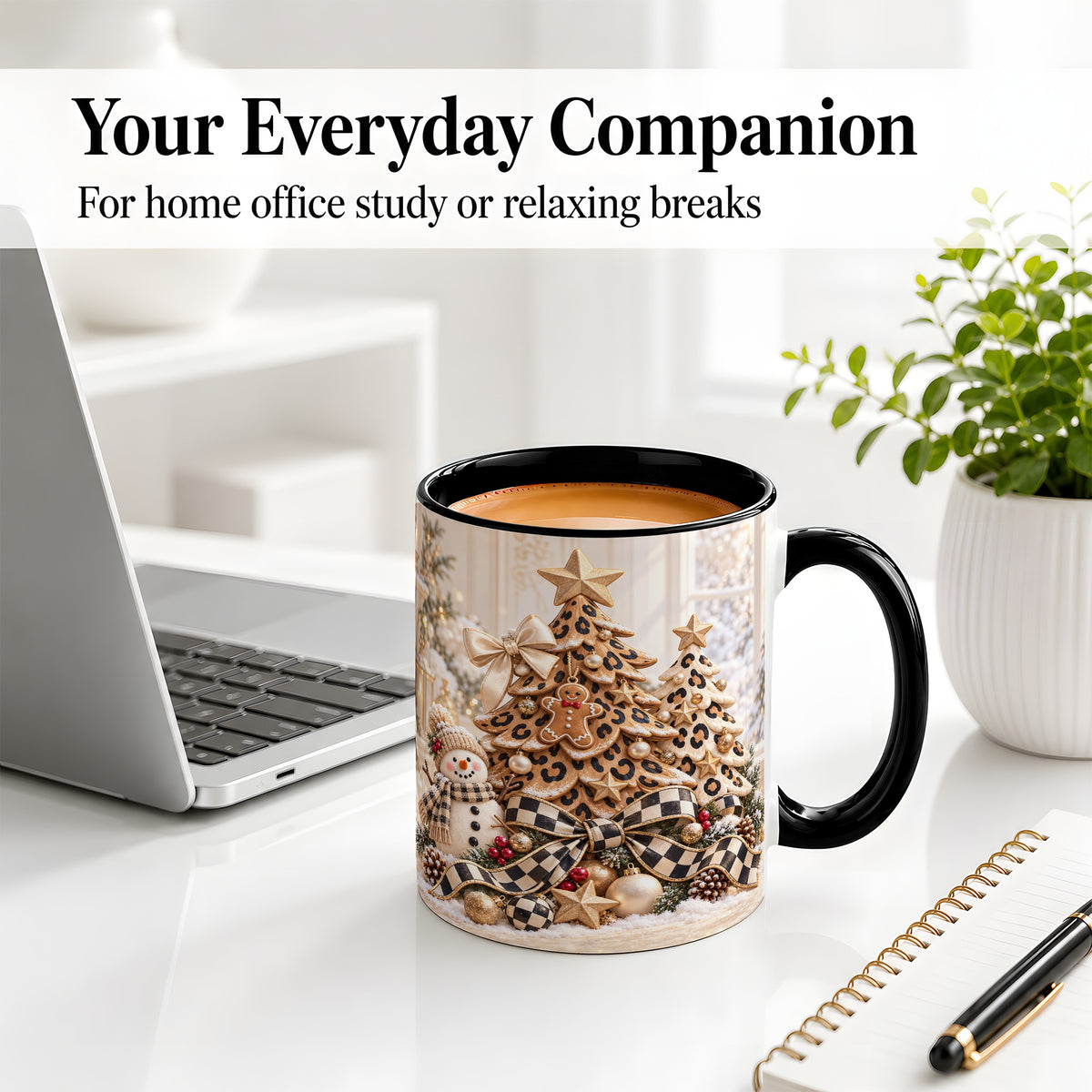 #pl[11oz|Black] Leopard Print Christmas Tree Accent Mug, Ceramic Coffee Cup