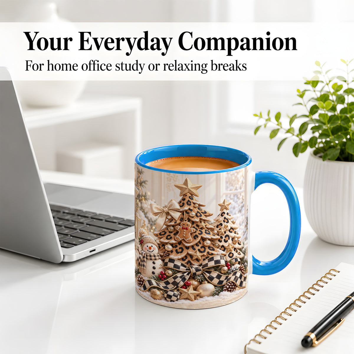 #pl[11oz|Blue] Leopard Print Christmas Tree Accent Mug, Ceramic Coffee Cup
