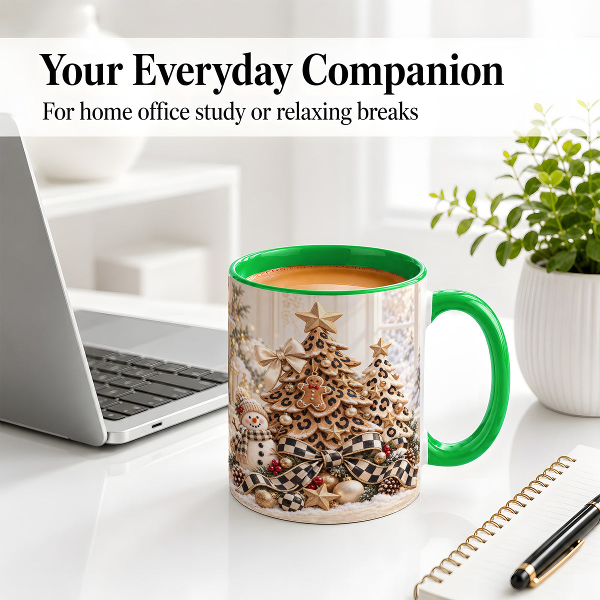 #pl[11oz|Green] Leopard Print Christmas Tree Accent Mug, Ceramic Coffee Cup