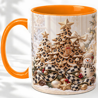 #pl[11oz|Orange] Leopard Print Christmas Tree Accent Mug, Ceramic Coffee Cup