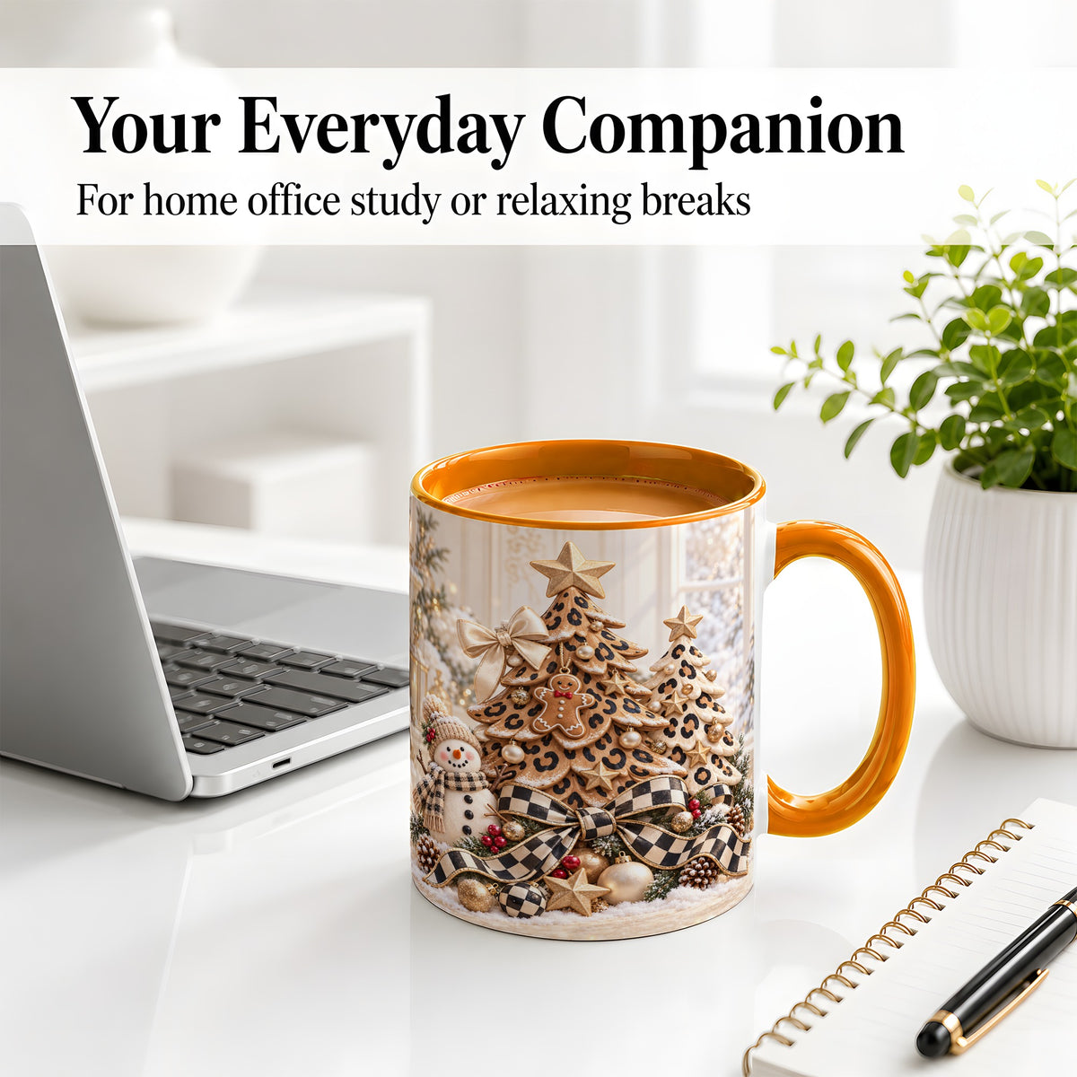 #pl[11oz|Orange] Leopard Print Christmas Tree Accent Mug, Ceramic Coffee Cup