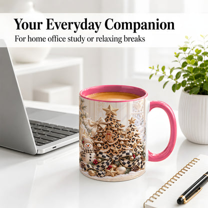 #pl[11oz|Pink] Leopard Print Christmas Tree Accent Mug, Ceramic Coffee Cup