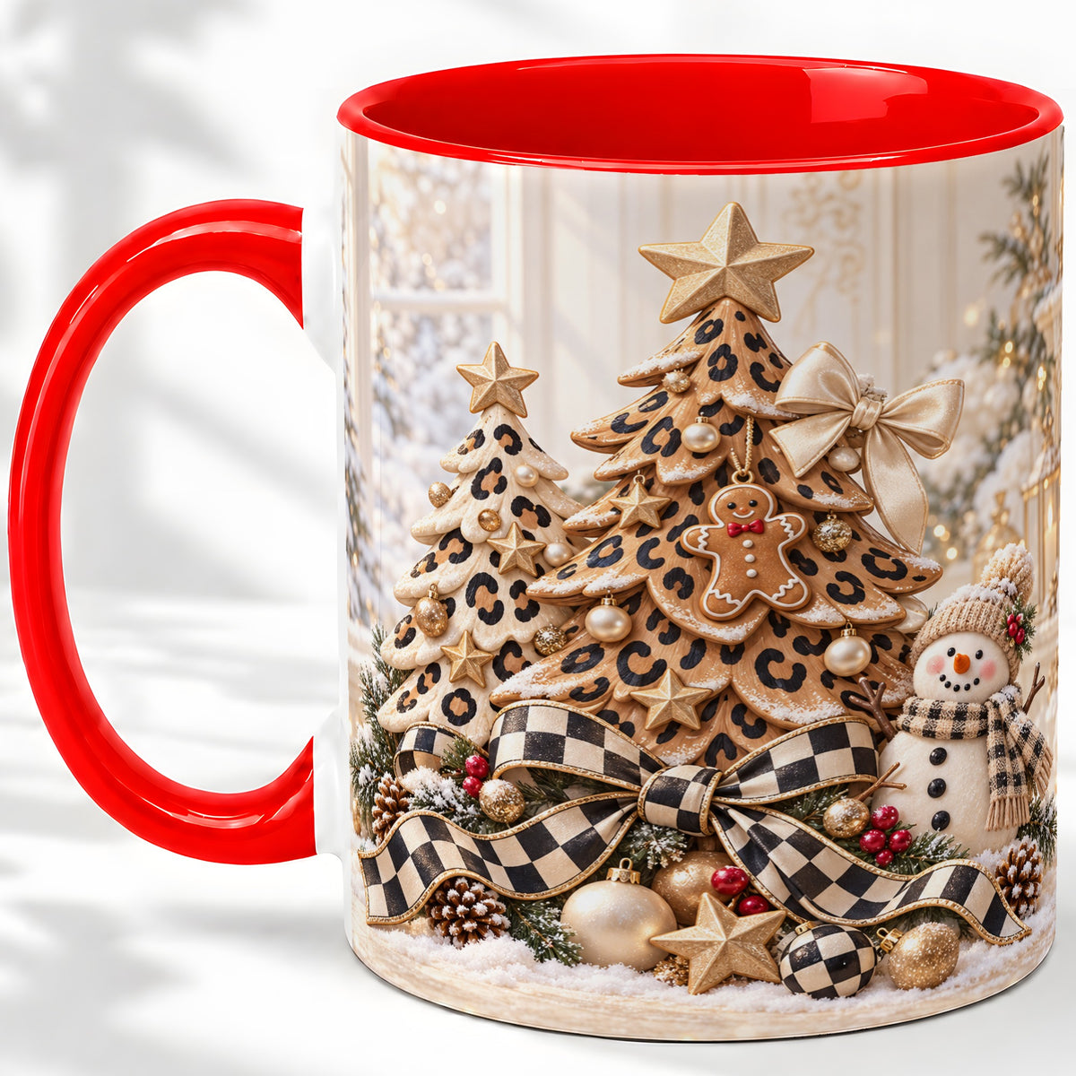 Leopard Print Christmas Tree Accent Mug, Ceramic Coffee Cup
