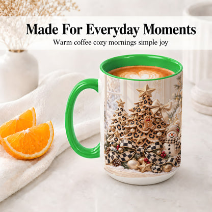 #pl[15oz|Green] Leopard Print Christmas Tree Accent Mug, Ceramic Coffee Cup
