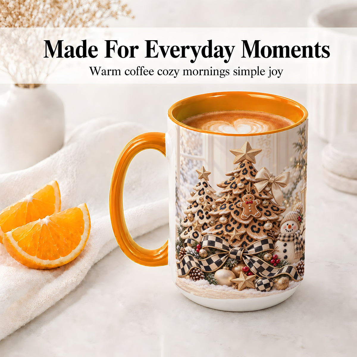 #pl[15oz|Orange] Leopard Print Christmas Tree Accent Mug, Ceramic Coffee Cup