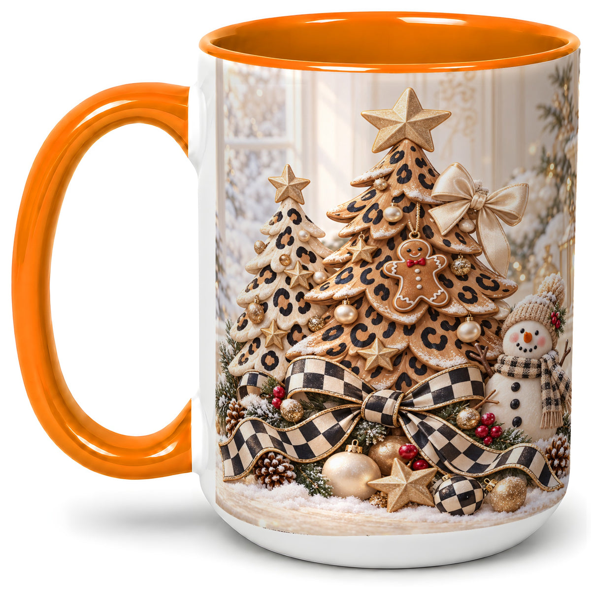 #pl[15oz|Orange] Leopard Print Christmas Tree Accent Mug, Ceramic Coffee Cup