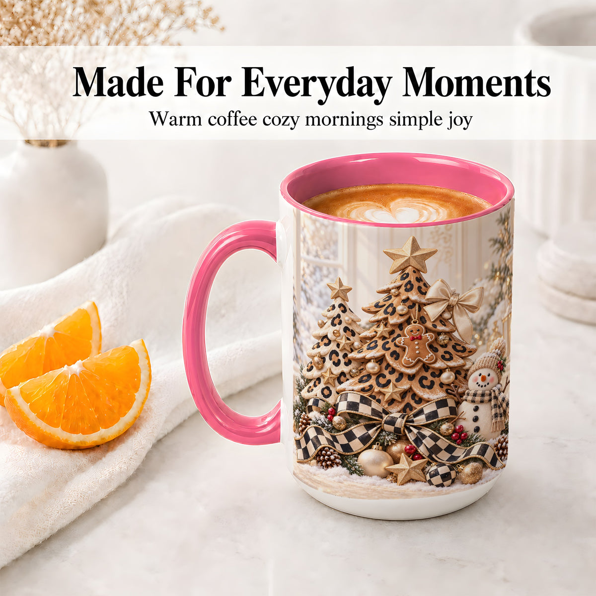 #pl[15oz|Pink] Leopard Print Christmas Tree Accent Mug, Ceramic Coffee Cup