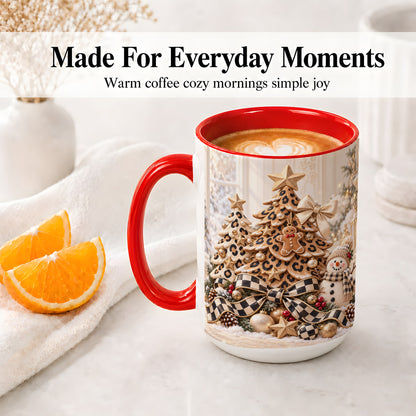 #pl[15oz|Red] Leopard Print Christmas Tree Accent Mug, Ceramic Coffee Cup