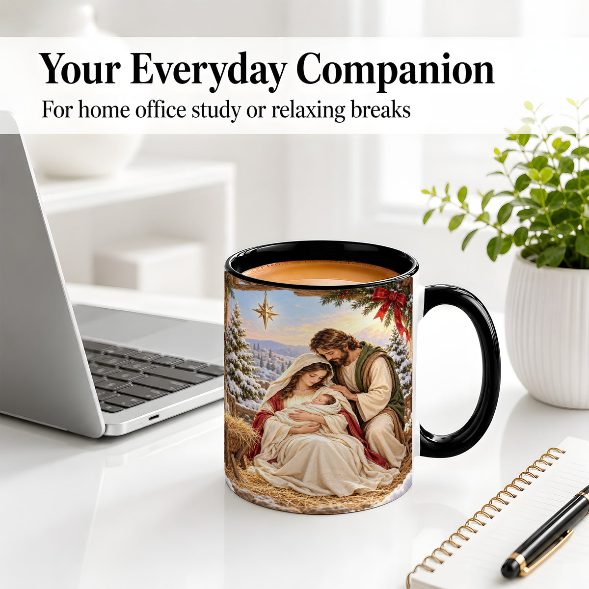 #pl[11oz|Black] Nativity Scene Accent Mug, Ceramic Coffee Cup with Holy Family