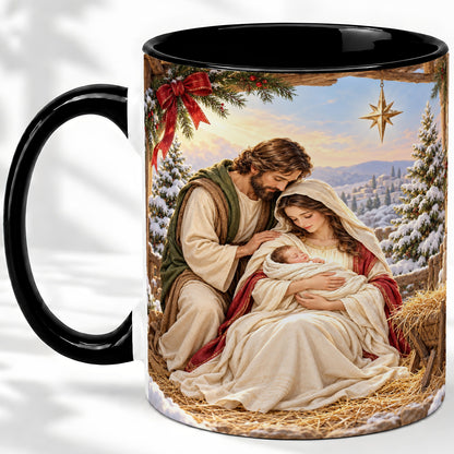 #pl[11oz|Black] Nativity Scene Accent Mug, Ceramic Coffee Cup with Holy Family