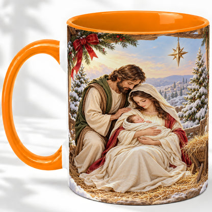#pl[11oz|Orange] Nativity Scene Accent Mug, Ceramic Coffee Cup with Holy Family