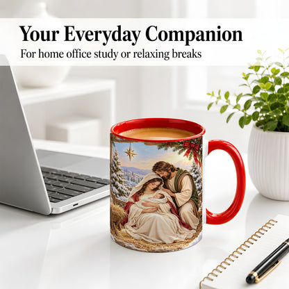 #pl[11oz|Red] Nativity Scene Accent Mug, Ceramic Coffee Cup with Holy Family
