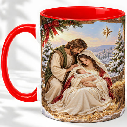 Nativity Scene Accent Mug, Ceramic Coffee Cup with Holy Family