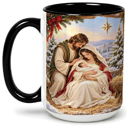 #pl[15oz|Black] Nativity Scene Accent Mug, Ceramic Coffee Cup with Holy Family