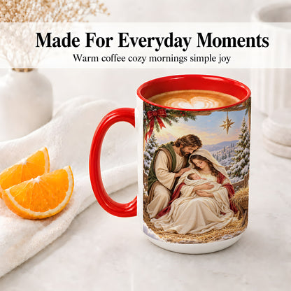 #pl[15oz|Red] Nativity Scene Accent Mug, Ceramic Coffee Cup with Holy Family