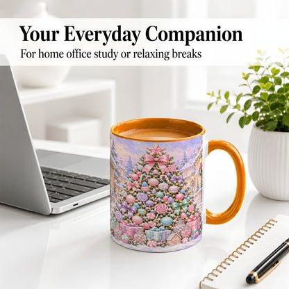 #pl[11oz|Orange] Candy Christmas Tree Accent Mug, Ceramic Cup with Pastel Decor