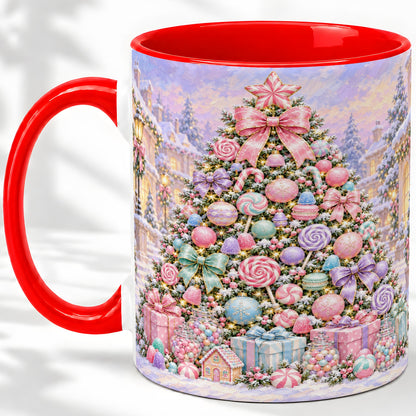 Candy Christmas Tree Accent Mug, Ceramic Cup with Pastel Decor