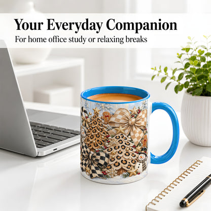 #pl[11oz|Blue] Leopard Christmas Trees Accent Mug, Ceramic Cup with Snowmen