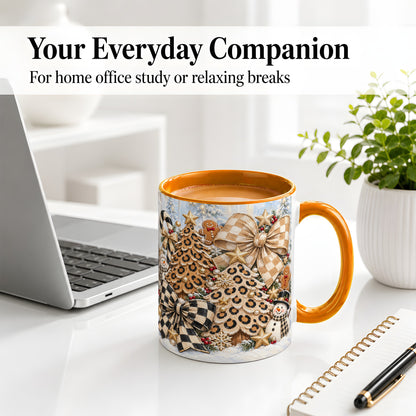 #pl[11oz|Orange] Leopard Christmas Trees Accent Mug, Ceramic Cup with Snowmen