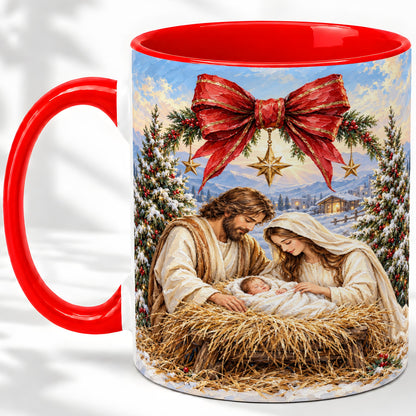 Christmas Nativity Accent Mug, Ceramic Cup with Holy Family Art