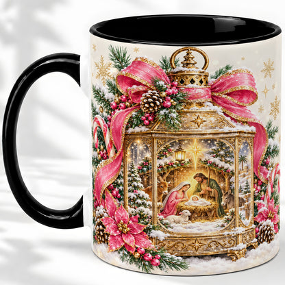 #pl[11oz|Black] Christmas Nativity Scene Accent Mug, Ceramic Cup with Holy Family