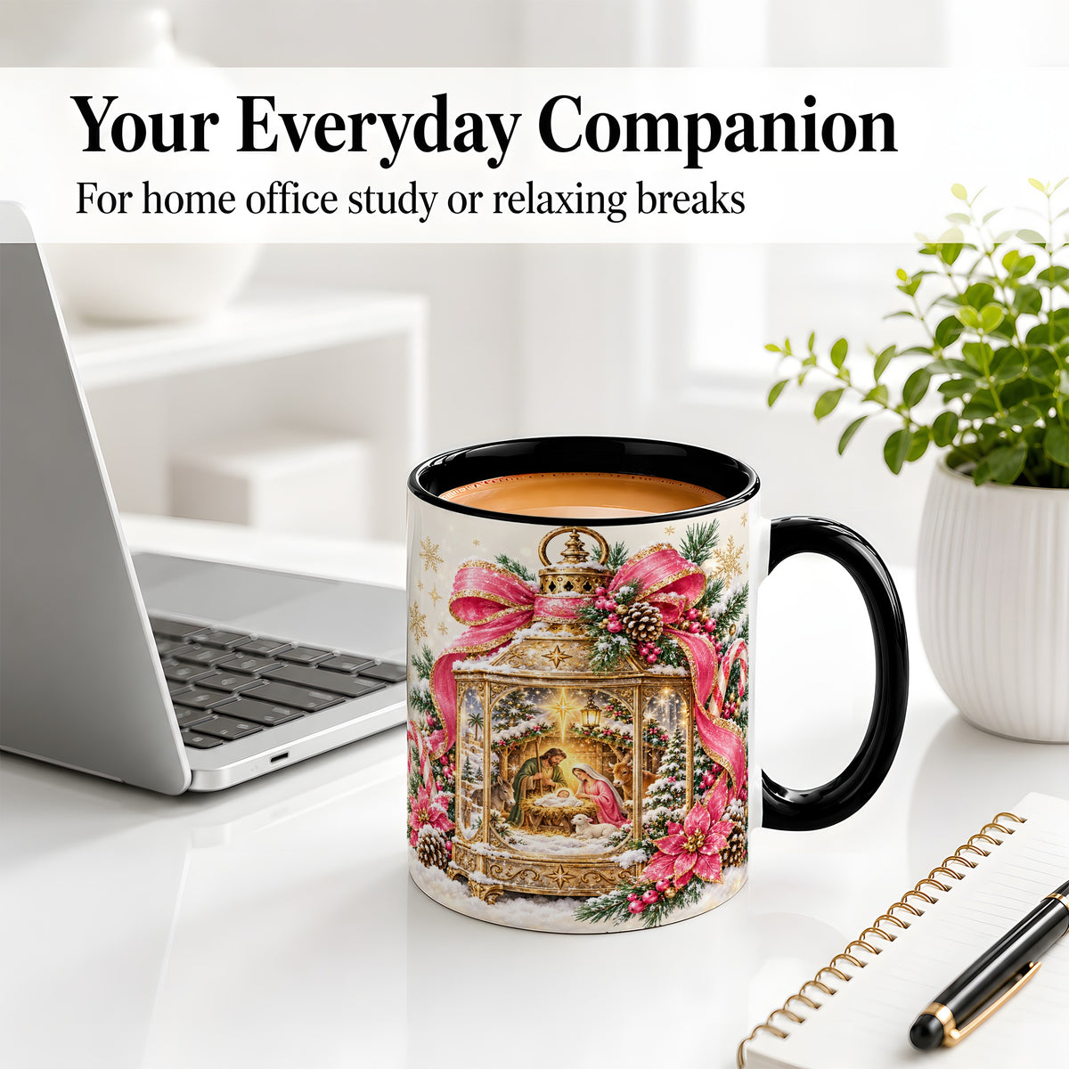 #pl[11oz|Black] Christmas Nativity Scene Accent Mug, Ceramic Cup with Holy Family