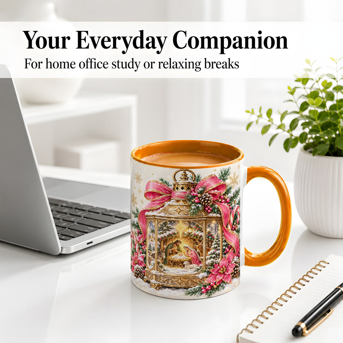 #pl[11oz|Orange] Christmas Nativity Scene Accent Mug, Ceramic Cup with Holy Family