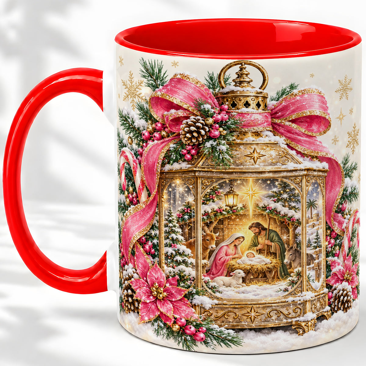 Christmas Nativity Scene Accent Mug, Ceramic Cup with Holy Family