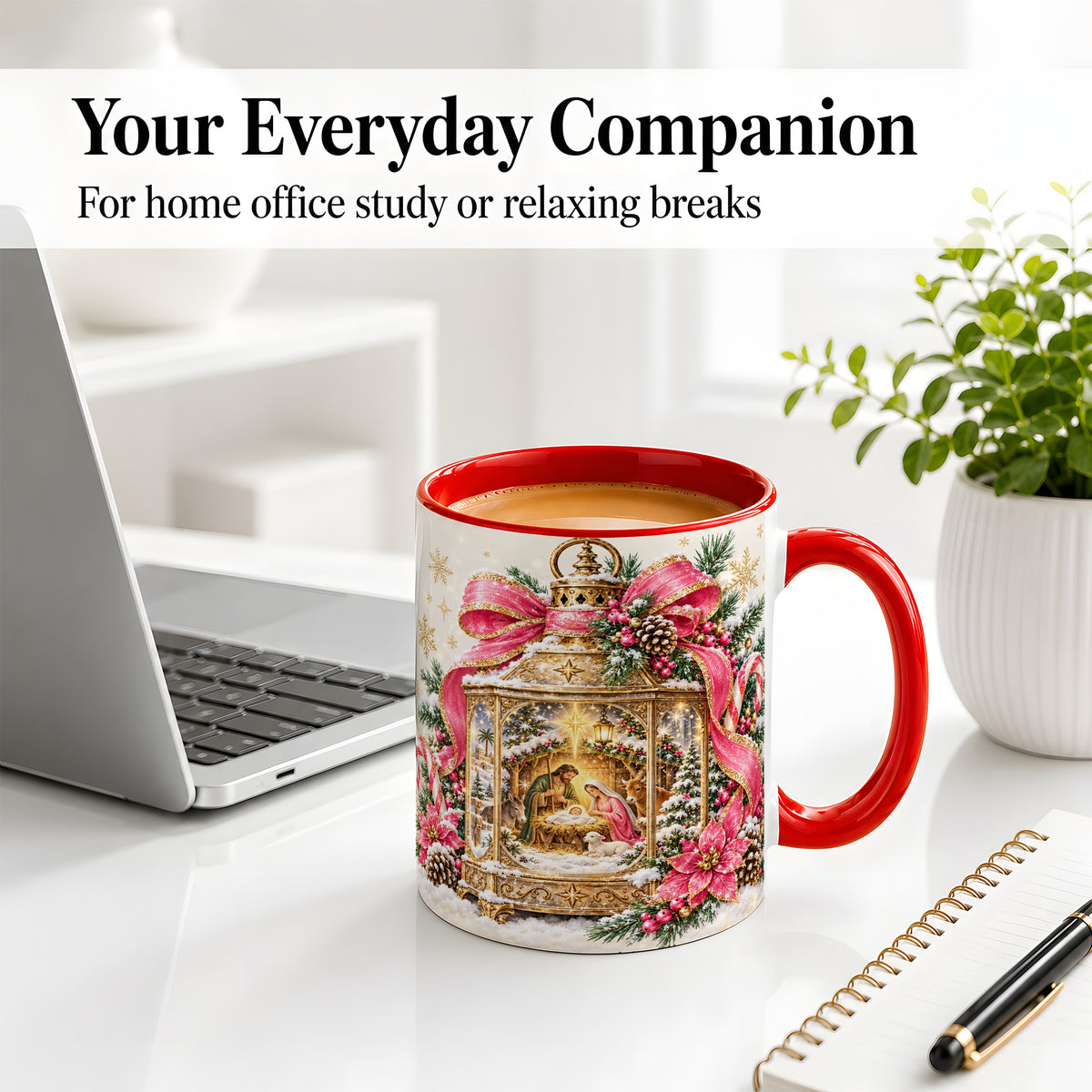 #pl[11oz|Red] Christmas Nativity Scene Accent Mug, Ceramic Cup with Holy Family