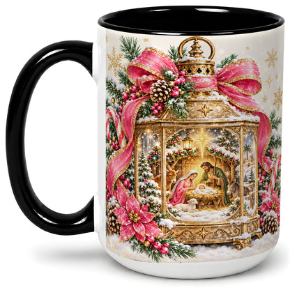 #pl[15oz|Black] Christmas Nativity Scene Accent Mug, Ceramic Cup with Holy Family