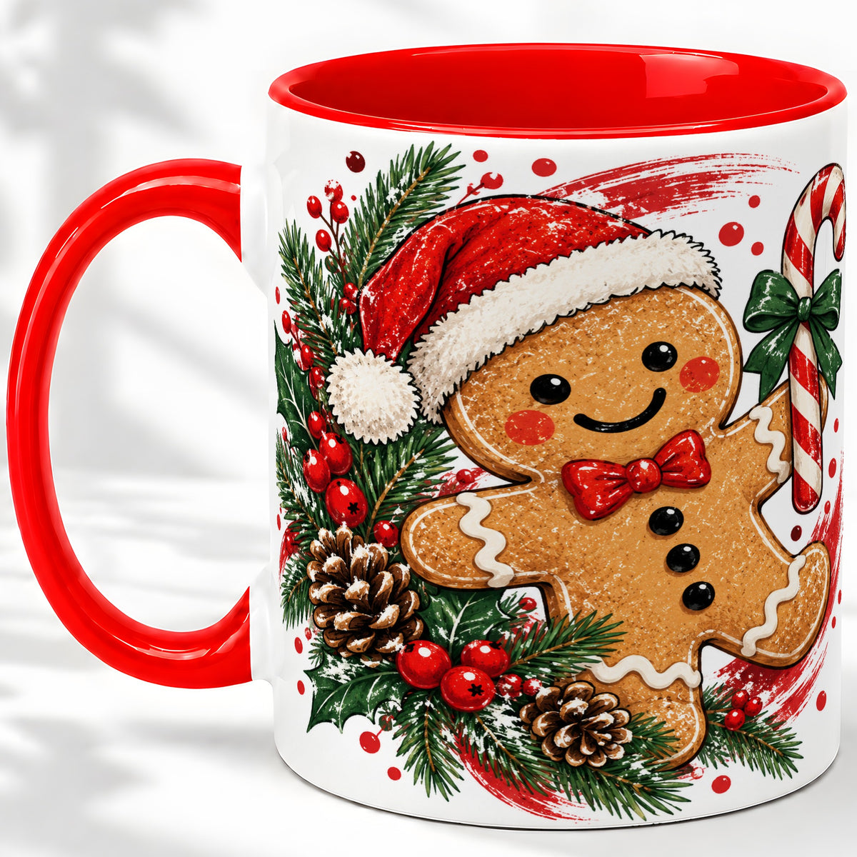 Christmas Gingerbread Man Accent Mug, Ceramic Cup for Holiday Coffee
