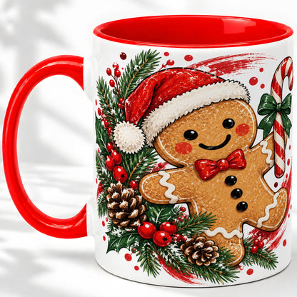 Christmas Gingerbread Man Accent Mug, Ceramic Cup for Holiday Coffee