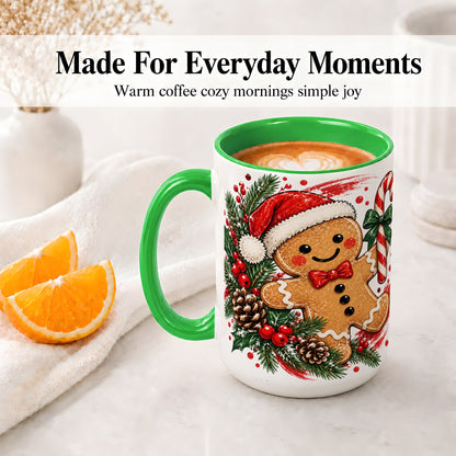 #pl[15oz|Green] Christmas Gingerbread Man Accent Mug, Ceramic Cup for Holiday Coffee