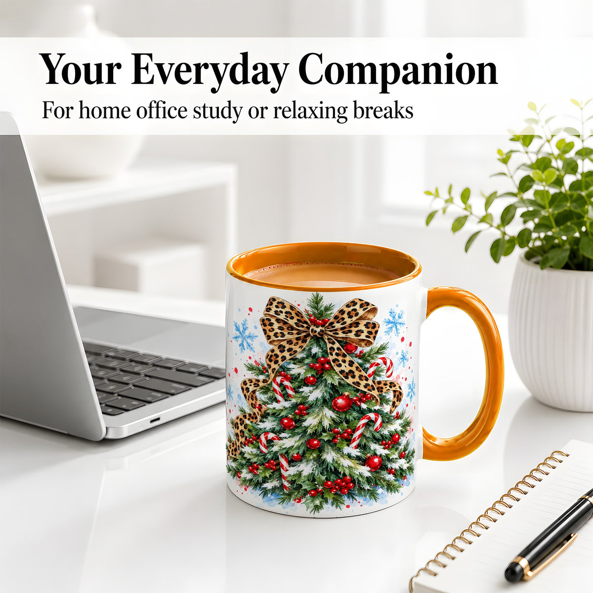 #pl[11oz|Orange] Leopard Print Christmas Tree Accent Mug, Ceramic Holiday Cup