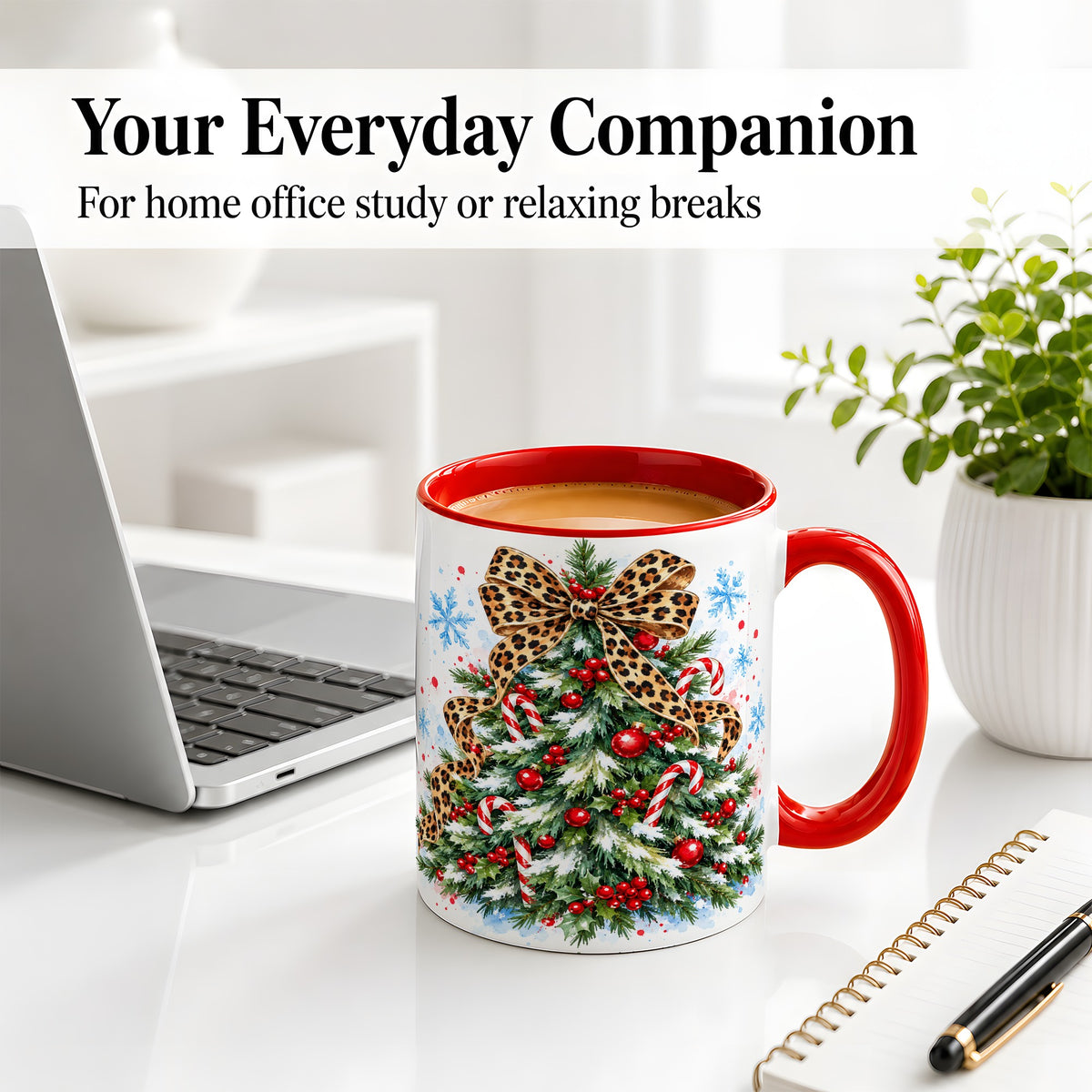 #pl[11oz|Red] Leopard Print Christmas Tree Accent Mug, Ceramic Holiday Cup