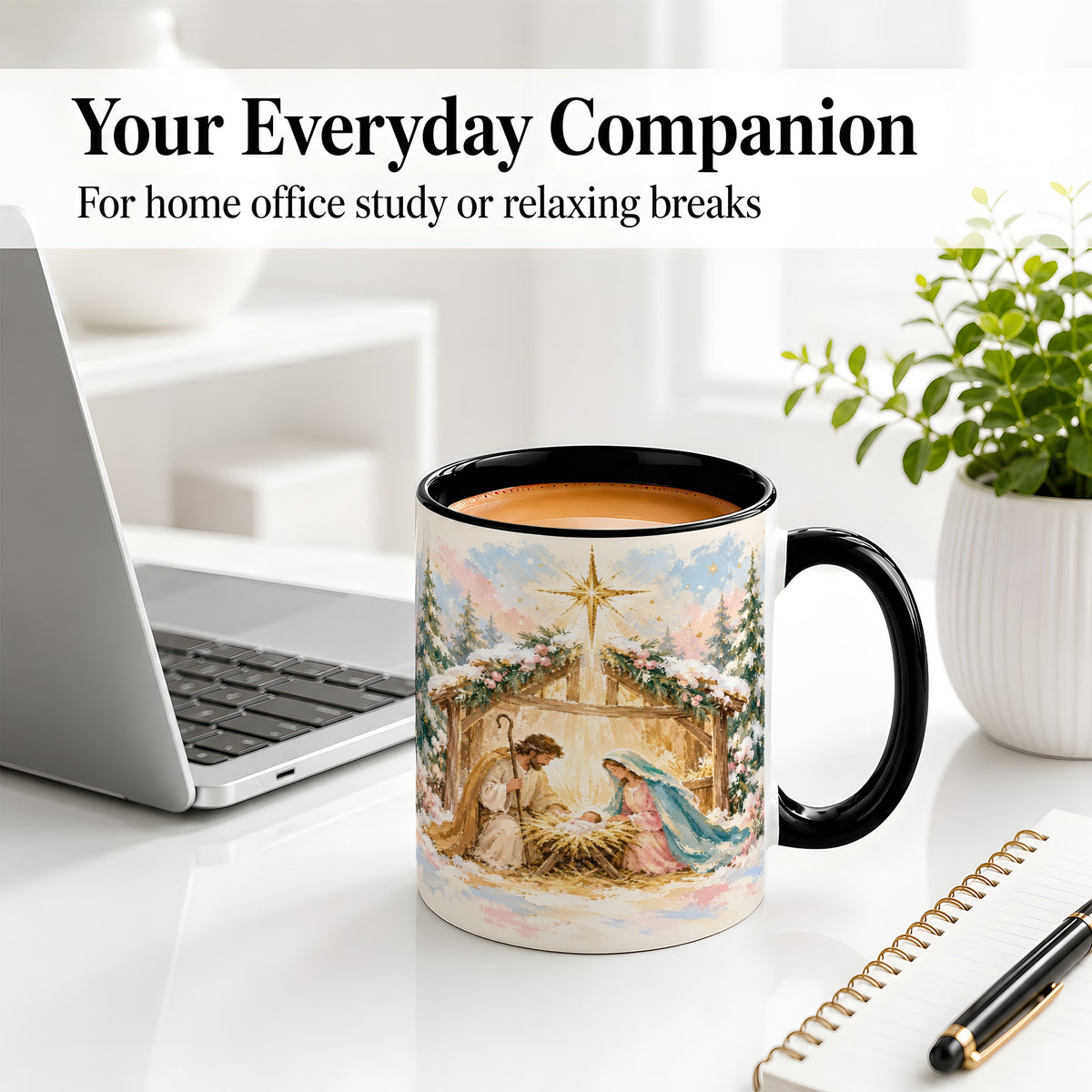 #pl[11oz|Black] Christmas Nativity Scene Accent Mug, Ceramic Religious Coffee Cup