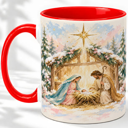 Christmas Nativity Scene Accent Mug, Ceramic Religious Coffee Cup