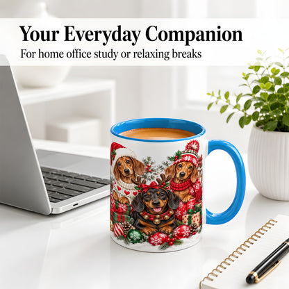 #pl[11oz|Blue] Christmas Dachshund Dogs Accent Mug, Ceramic Cup for Dog Lovers