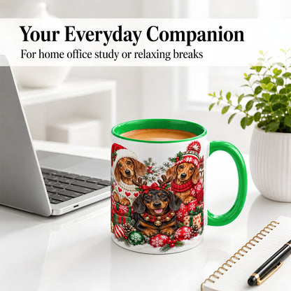 #pl[11oz|Green] Christmas Dachshund Dogs Accent Mug, Ceramic Cup for Dog Lovers
