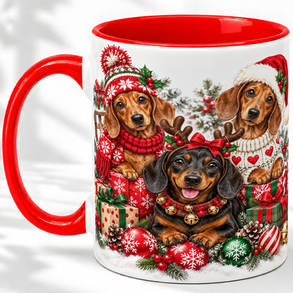 Christmas Dachshund Dogs Accent Mug, Ceramic Cup for Dog Lovers