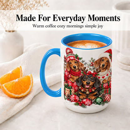 #pl[15oz|Blue] Christmas Dachshund Dogs Accent Mug, Ceramic Cup for Dog Lovers