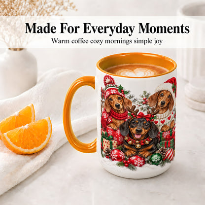 #pl[15oz|Orange] Christmas Dachshund Dogs Accent Mug, Ceramic Cup for Dog Lovers