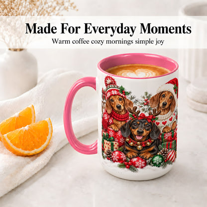 #pl[15oz|Pink] Christmas Dachshund Dogs Accent Mug, Ceramic Cup for Dog Lovers