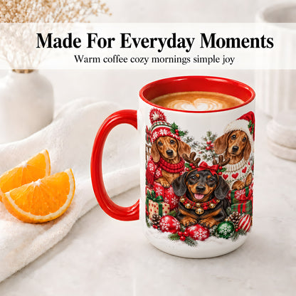 #pl[15oz|Red] Christmas Dachshund Dogs Accent Mug, Ceramic Cup for Dog Lovers