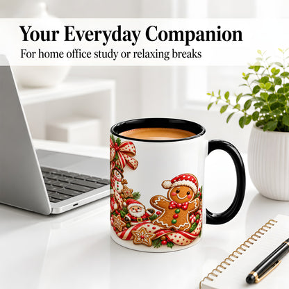 #pl[11oz|Black] Christmas Gingerbread Accent Mug, Ceramic Cup with Holiday Cookies
