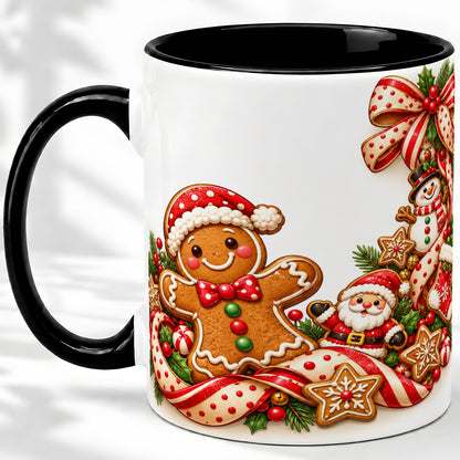 #pl[11oz|Black] Christmas Gingerbread Accent Mug, Ceramic Cup with Holiday Cookies
