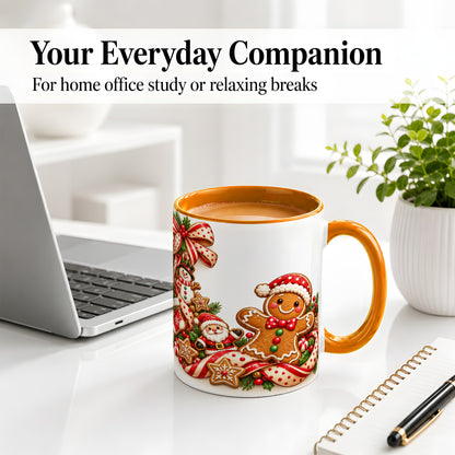 #pl[11oz|Orange] Christmas Gingerbread Accent Mug, Ceramic Cup with Holiday Cookies