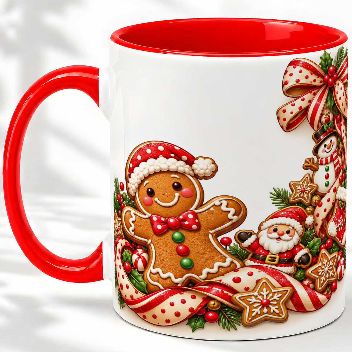 Christmas Gingerbread Accent Mug, Ceramic Cup with Holiday Cookies