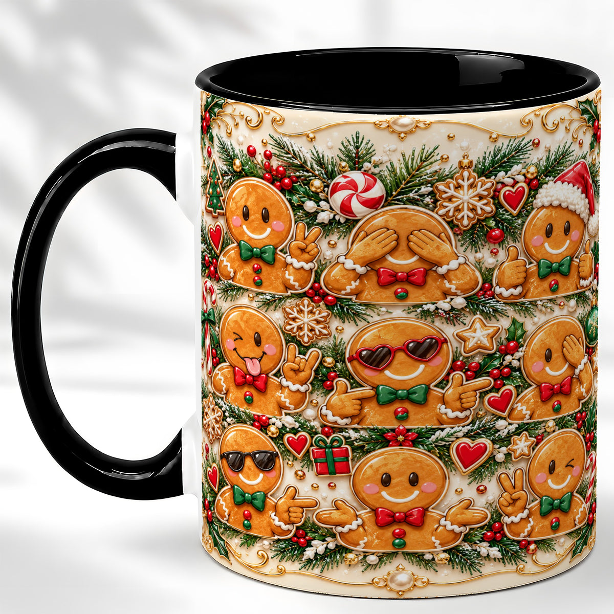#pl[11oz|Black] Gingerbread Christmas Coffee Mug, Holiday Cookie Mug, Ceramic Cup